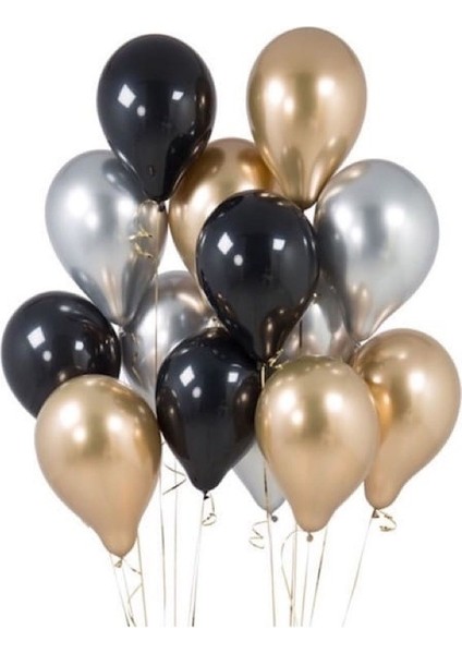 Gold Gümüş Siyah Krom Balon Demeti