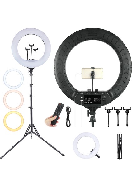 Ring Light LED 18’’ 45 cm Kumandalı Profesyonel Işık Halkası Stüdyo Sosyal Medya Makyaj Işığı + 210 cm Ayak Dahil