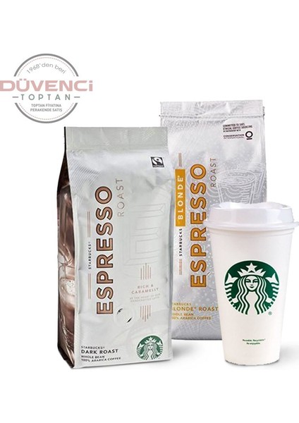 Espresso ve Blonde Espresso Roast Çekirdek Kahve ile Plastik Bardak
