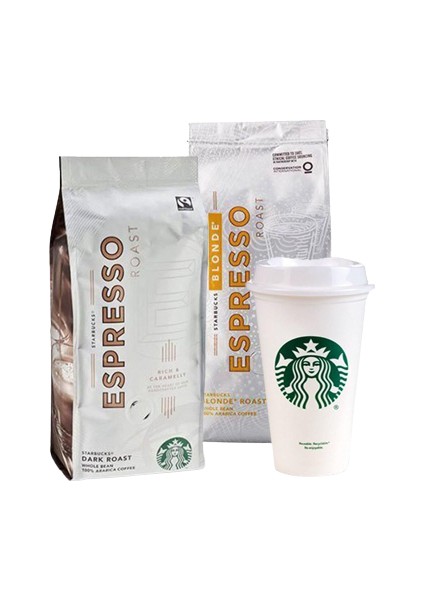 Espresso ve Blonde Espresso Roast Çekirdek Kahve ile Plastik Bardak