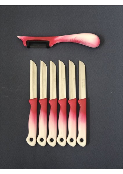 6'lı Ebruli Pembe Bıçak Seti ve Yan Soyacak