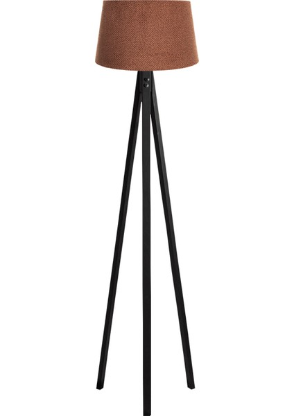 Düz 3 Ayak Tripod Lambaderabajur Köşe Lambası Ahşap Siyah Ağaç Dekor Lamba Aplik Masif Doğal