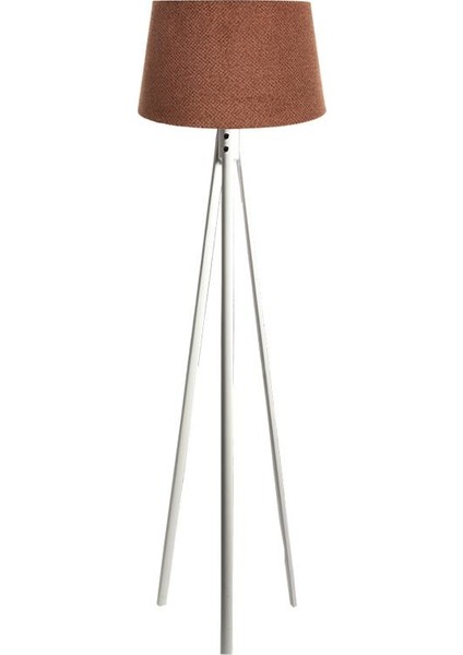 Oval 3 Ayak Tripod Lambader Abajur Köşe Lambası Ahşap Beyaz