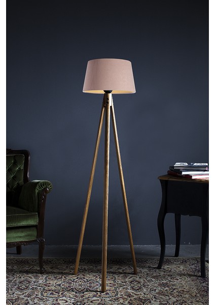 Oval 3 Ayaklı Tripod Lambader Naturel Köşe Lambası Ağaç Abajur