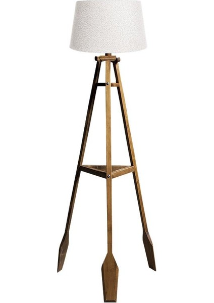 Remi 3 Ayaklı Tripod Lambader Naturel Ahşap Köşe Lambası Abajur