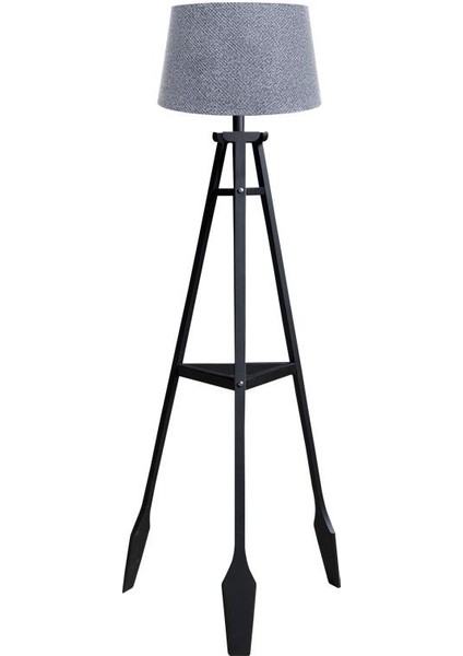 Remi 3 Ayaklı Tripod Lambader Siyah Ahşap Köşe Lambası Abajur