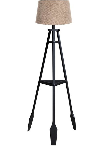 Remi 3 Ayaklı Tripod Lambader Siyah Ahşap Köşe Lambası Abajur