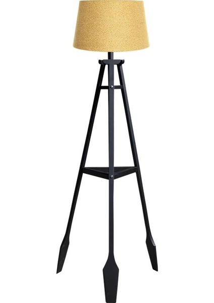 Remi 3 Ayaklı Tripod Lambader Siyah Ahşap Köşe Lambası Abajur