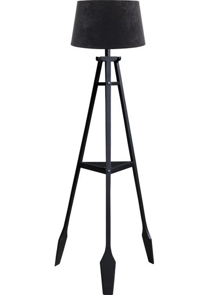 Remi 3 Ayaklı Tripod Lambader Siyah Ahşap Köşe Lambası Abajur