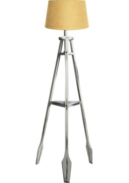 Remi 3 Ayaklı Tripod Lambader Beyaz Ahşap Köşe Lambası Abajur