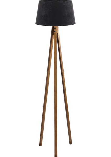 Düz 3 Ayak Tripod Lambaderabajur Köşe Lambası Ahşap Naturel Ağaç Dekor Lamba Aplik Masif Doğal