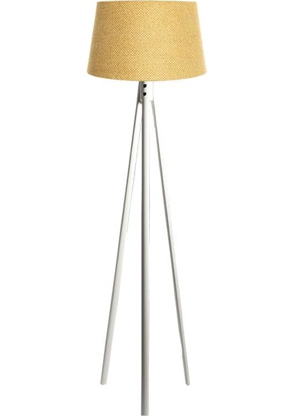 Oval 3 Ayak Tripod Lambader Abajur Köşe Lambası Ahşap Beyaz