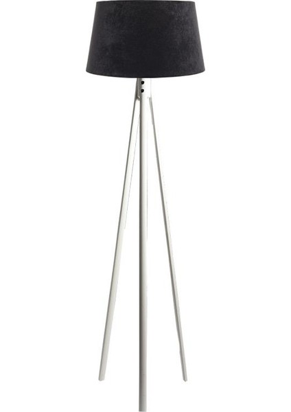 Oval 3 Ayak Tripod Lambader Abajur Köşe Lambası Ahşap Beyaz