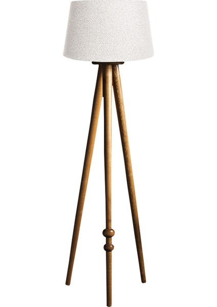 Round Leg Tripod Lambader Abajur Avize Aydınlatma Ahşap Naturel Ağaç Country Masif Doğal
