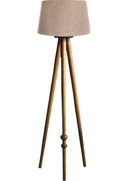 Round Leg Tripod Lambader Abajur Avize Aydınlatma Ahşap Naturel Ağaç Country Masif Doğal