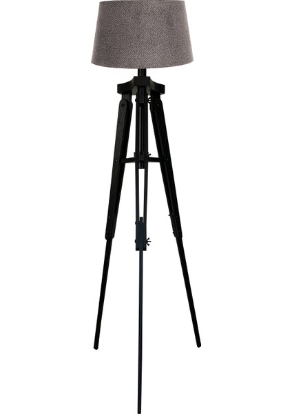 Piega Tripod Lambader Abajur Köşe Lambası Aydınlatma Ahşap Siyah Ağaç Country Masif Doğal