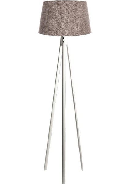 Oval 3 Ayak Tripod Lambader Abajur Köşe Lambası Ahşap Beyaz