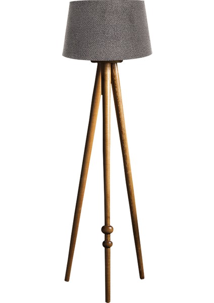 Round Leg Tripod Lambader Abajur Avize Aydınlatma Ahşap Naturel Ağaç Country Masif Doğal