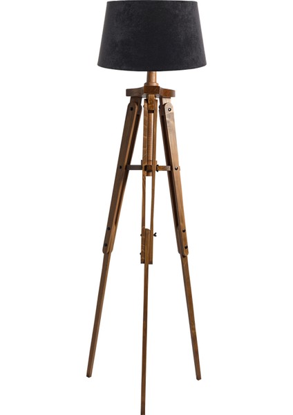 Piega Tripod Lambader Abajur Köşe Lambası Aydınlatma Ahşap Naturel Ağaç Country Dekor Masif Doğal