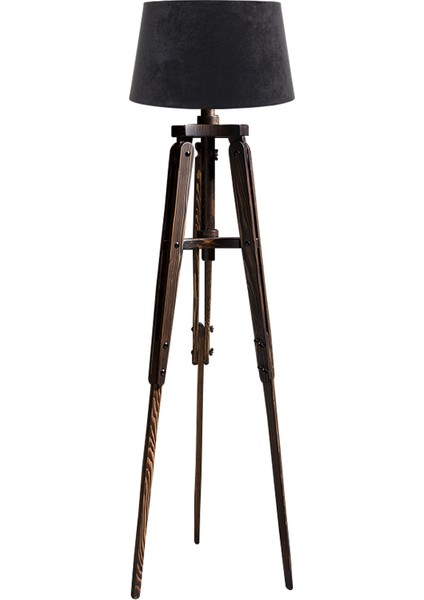 Piega Tripod Lambader Abajur Köşe Lambası Aydınlatma Ahşap Ceviz Ağaç Country Dekor Masif Doğal