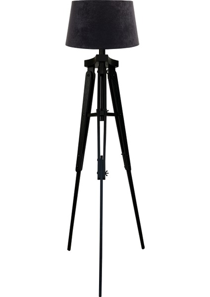 Piega Tripod Lambader Abajur Köşe Lambası Aydınlatma Ahşap Siyah Ağaç Country Masif Doğal