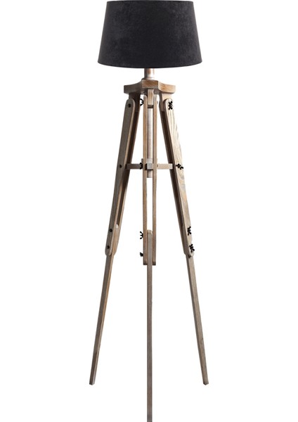Piega Tripod Lambader Abajur Köşe Lambası Aydınlatma Ahşap Fosil Eskitme Ağaç Country Masif Doğal
