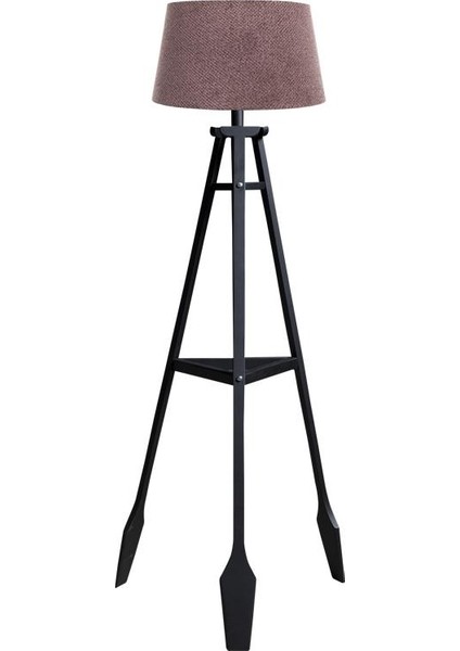 Remi 3 Ayaklı Tripod Lambader Siyah Ahşap Köşe Lambası Abajur