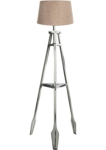 Remi 3 Ayaklı Tripod Lambader Beyaz Ahşap Köşe Lambası Abajur