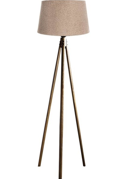 Oval 3 Ayak Tripod Lambader Abajur Köşe Lambası Ahşap Naturel
