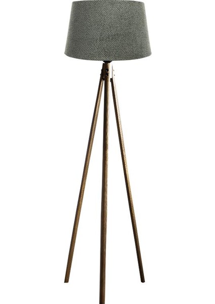 Oval 3 Ayak Tripod Lambader Abajur Köşe Lambası Ahşap Naturel