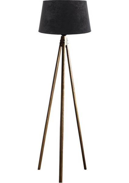 Oval 3 Ayak Tripod Lambader Abajur Köşe Lambası Ahşap Naturel