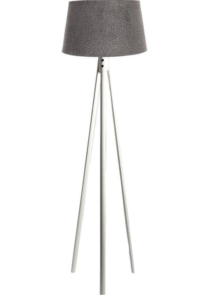 Oval 3 Ayak Tripod Lambader Abajur Köşe Lambası Ahşap Beyaz