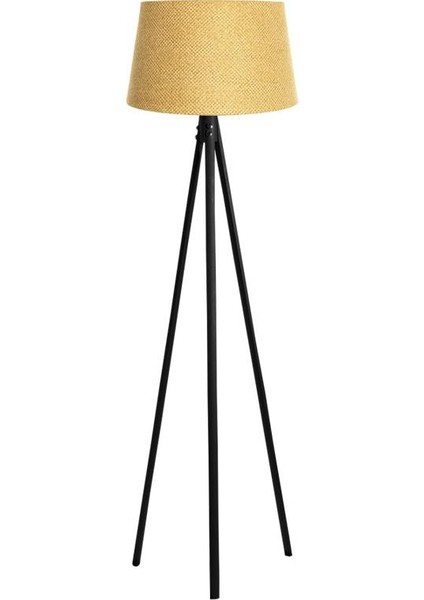 Oval 3 Ayak Tripod Lambader Abajur Köşe Lambası Ahşap Siyah