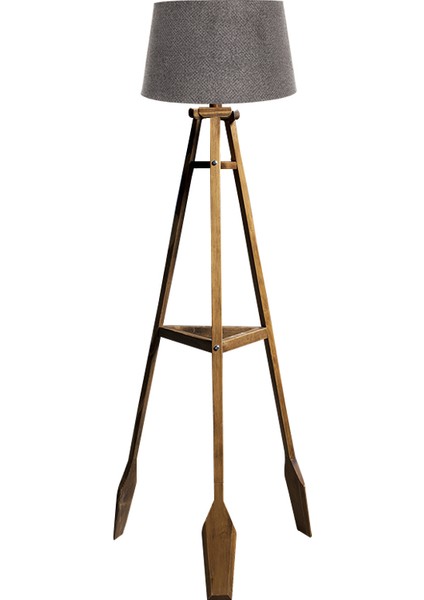 Remi 3 Ayaklı Tripod Lambader Naturel Ahşap Köşe Lambası Abajur