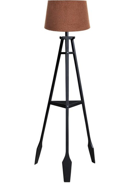 Remi 3 Ayaklı Tripod Lambader Siyah Ahşap Köşe Lambası Abajur