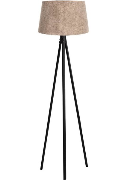 Oval 3 Ayak Tripod Lambader Abajur Köşe Lambası Ahşap Siyah