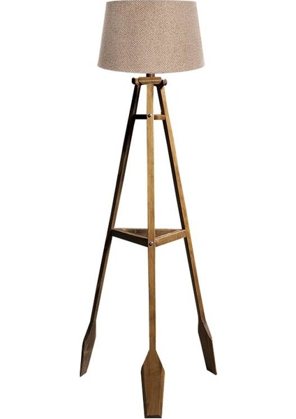 Remi 3 Ayaklı Tripod Lambader Naturel Ahşap Köşe Lambası Abajur