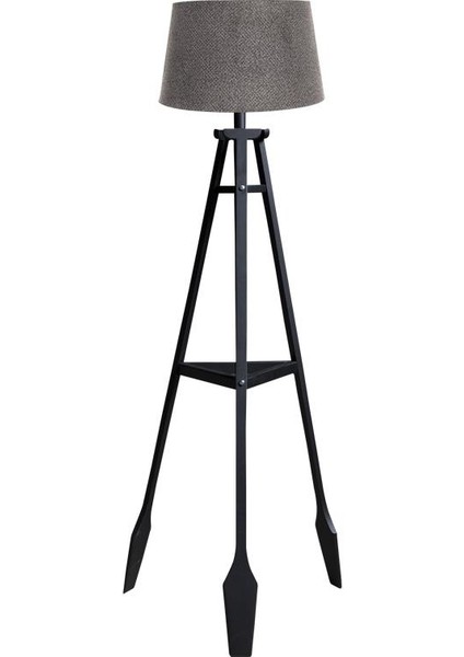 Remi 3 Ayaklı Tripod Lambader Siyah Ahşap Köşe Lambası Abajur