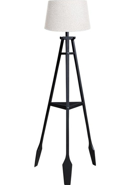 Remi 3 Ayaklı Tripod Lambader Siyah Ahşap Köşe Lambası Abajur