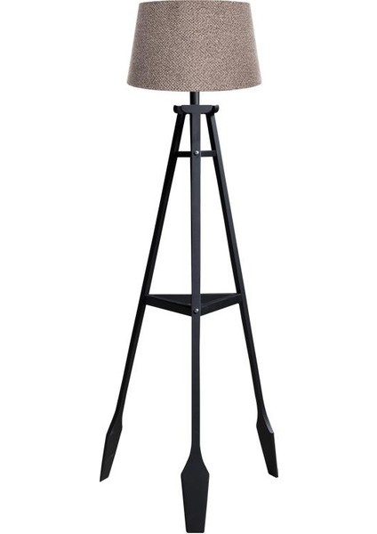 Remi 3 Ayaklı Tripod Lambader Siyah Ahşap Köşe Lambası Abajur