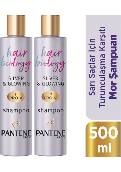 Pantene hair Biology Turunculaşma Karşıtı Silver/ Mor Şampuan, Sarı Saçlar Için 250ML X2