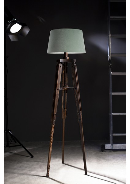 Piega Tripod Lambader Abajur Avize Aydınlatma Ahşap Ceviz Ağaç Country Dekor Lamba Aplik Masif Doğal