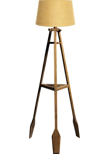 Remi 3 Ayaklı Tripod Lambader Naturel Ahşap Köşe Lambası Abajur