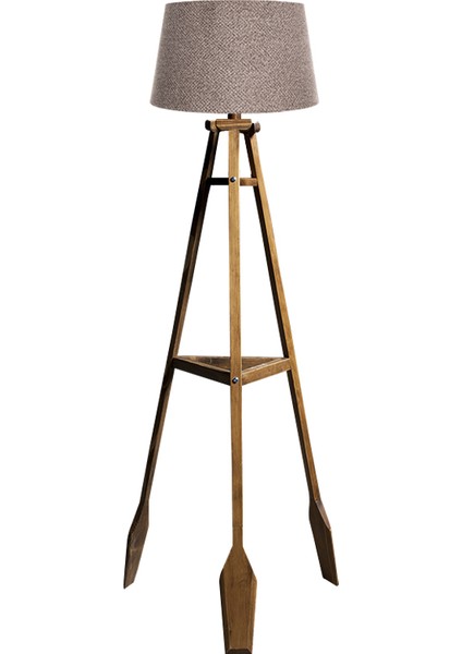 Remi 3 Ayaklı Tripod Lambader Naturel Ahşap Köşe Lambası Abajur