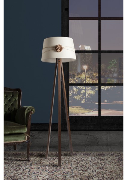 Düz 3 Ayak Tripod Lambader Abajur Avize Aydınlatma Ahşap Ceviz Ağaç Country Dekor Lamba Aplik Masif Doğal