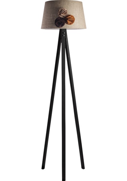 Düz 3 Ayak Tripod Lambader Abajur Avize Aydınlatma Ahşap Siyah Ağaç Country Dekor Lamba Aplik Masif Doğal