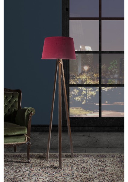 Düz 3 Ayak Tripod Lambader Abajur Avize Aydınlatma Ahşap Ceviz Ağaç Country Dekor Lamba Aplik Masif Doğal fiyatları