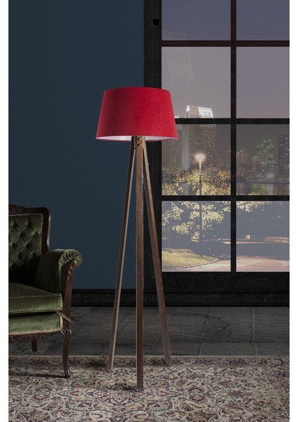 Düz 3 Ayak Tripod Lambader Abajur Avize Aydınlatma Ahşap Ceviz Ağaç Country Dekor Lamba Aplik Masif Doğal fiyatları