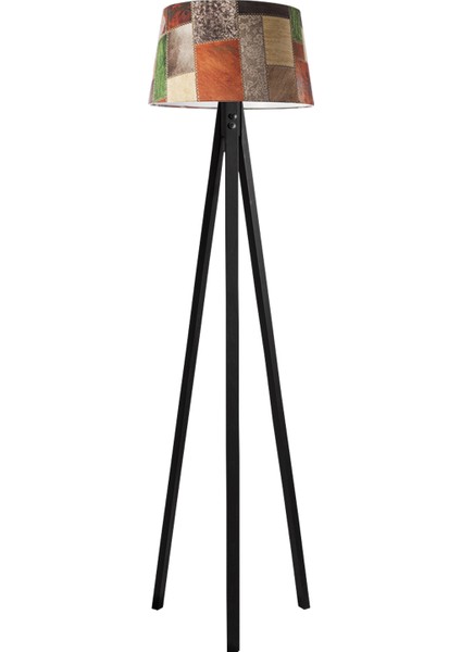 Düz 3 Ayak Tripod Lambader Abajur Avize Aydınlatma Ahşap Siyah Ağaç Country Dekor Lamba Aplik Masif Doğal