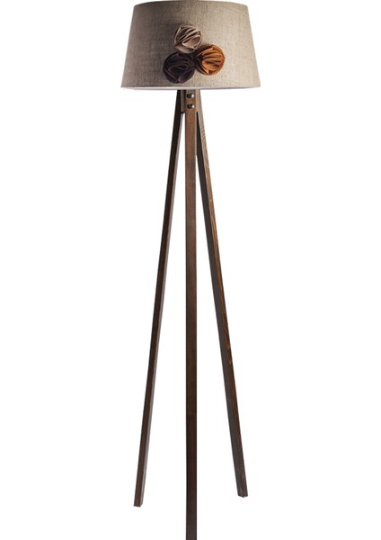 Düz 3 Ayak Tripod Lambader Abajur Avize Aydınlatma Ahşap Ceviz Ağaç Country Dekor Lamba Aplik Masif Doğal